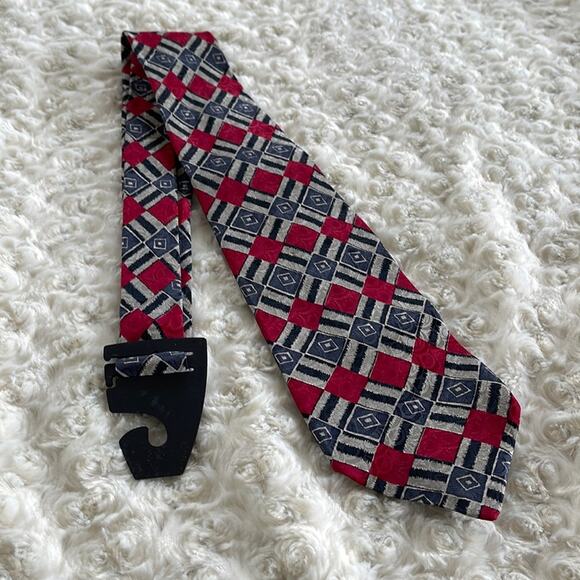 Robert Talbots Nordstrom Men’s Silk Tie Geometric Print Red Blue Made in Italy - Picture 6 of 8